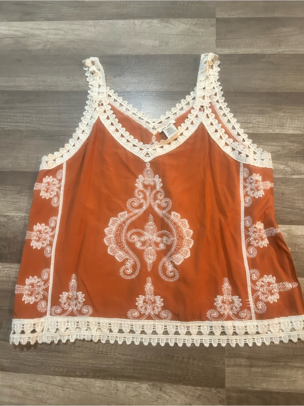 Ultra Pink Rust Orange Crochet-Trim Embroidered Camisole Size Extra Large NWOT